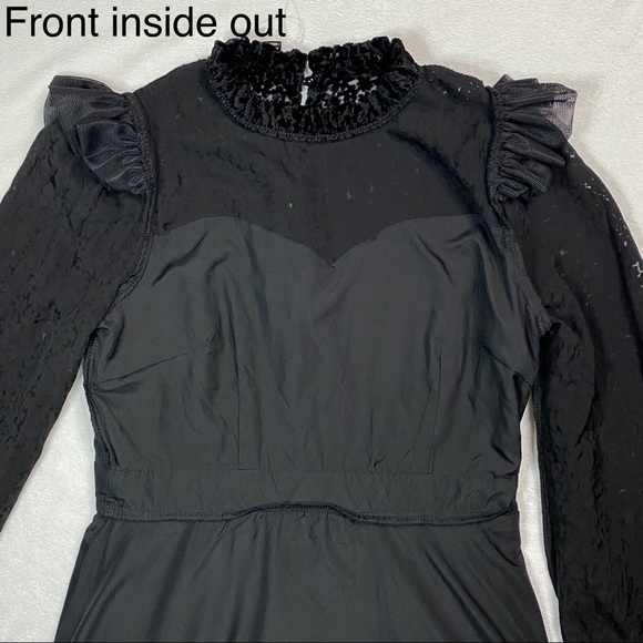 NWOT Aqua Flocked Floral Tiered Dress w/ ruffled neckline 
Size S - Picture 14 of 16